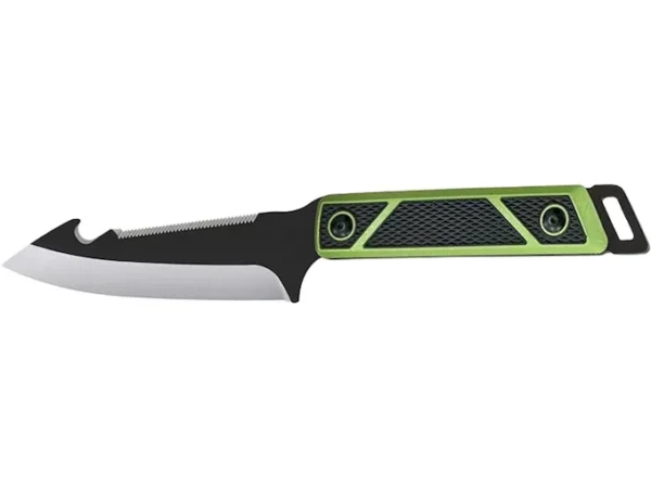 SOG Terragrip Fixed Blade Knife 6.7"" Spine Serrated Drop Point with Gut Hook 420 Black Blade TPR Overmold Handle Black/Green