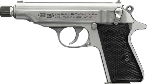 WAL PP SD 32ACP THREADED SS BLK PANEL GRIPS 2 8RD