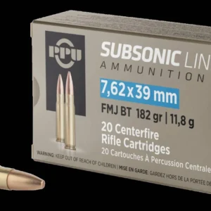 PPU 762 X 39 SUBSONIC FMJ 182GR 20RD BOX 50 BOXES PER CASE