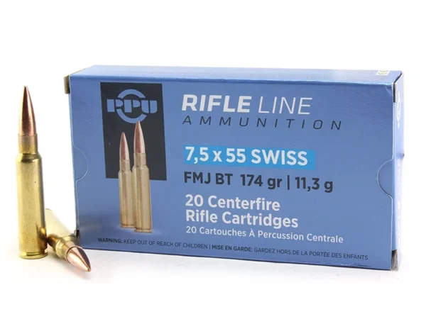 PPU 7.5 X 55 SWISS FMJ 174GR 20RD BOX 10 BOXES PER CASE