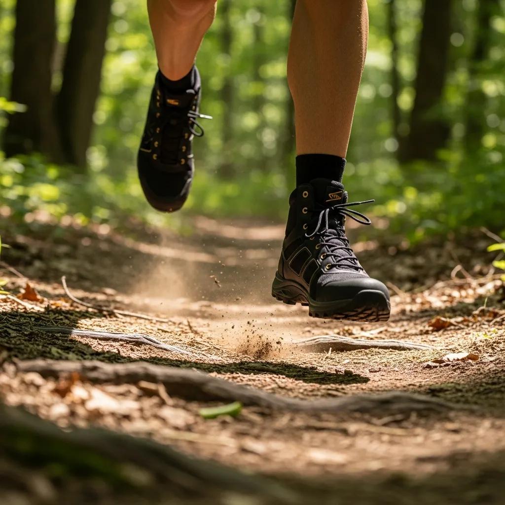 Runner wearing lightweight tactical boots on a trail, showing agility and comfort